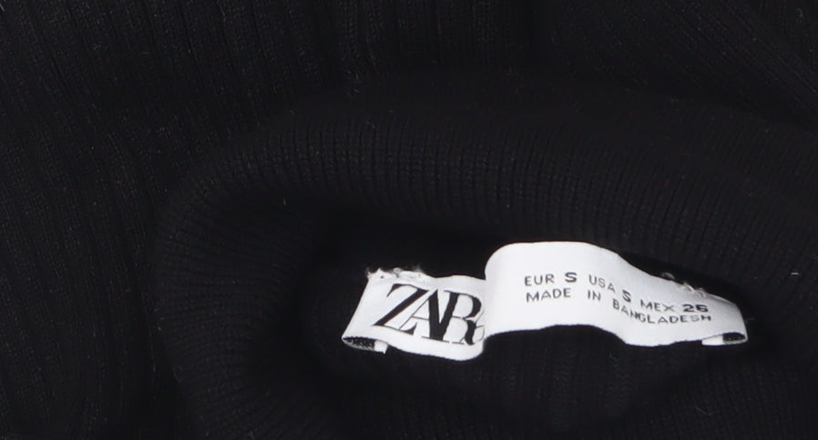 ZARA Women’s Black Roll Neck Slim Fit Ribbed Knit Jumper Size S