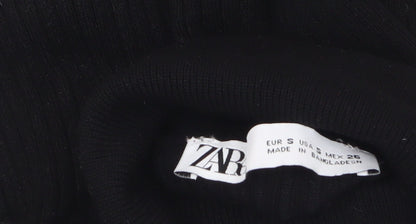 ZARA Women’s Black Roll Neck Slim Fit Ribbed Knit Jumper Size S