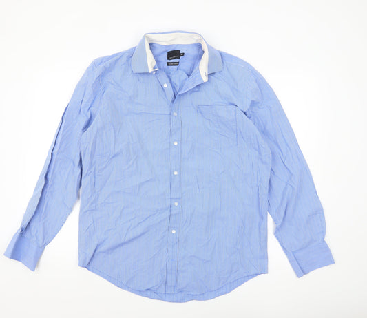 Bäumler Men's Blue Check Luxury Cotton Long Sleeve Button-Up Shirt 16.5