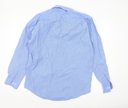 Bäumler Men's Blue Check Luxury Cotton Long Sleeve Button-Up Shirt 16.5