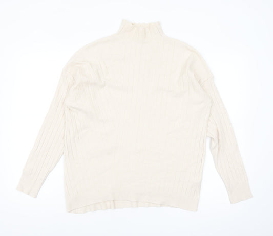 TESE Collection Women's Ivory High Neck Ribbed Knit Jumper S