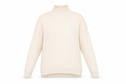 TESE Collection Women's Ivory High Neck Ribbed Knit Jumper S