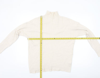 TESE Collection Women's Ivory High Neck Ribbed Knit Jumper S