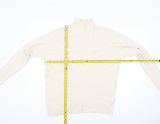 TESE Collection Women's Ivory High Neck Ribbed Knit Jumper S