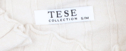 TESE Collection Women's Ivory High Neck Ribbed Knit Jumper S