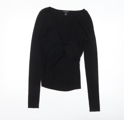 Halogen Women's Black V-Neck Slim Fit Ribbed Long Sleeve Jumper Size S