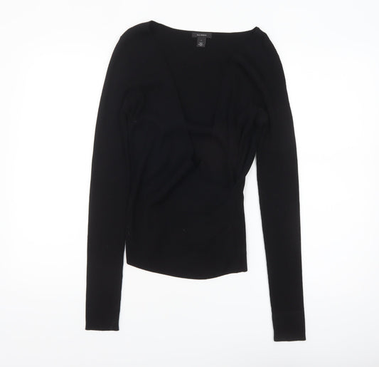 Halogen Women's Black V-Neck Slim Fit Ribbed Long Sleeve Jumper Size S