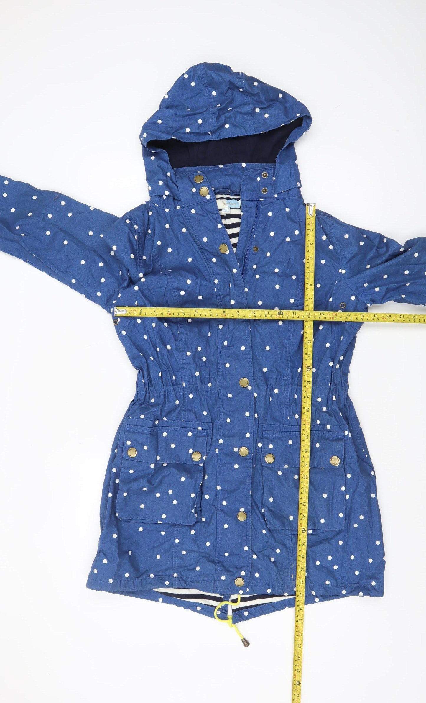 Boden Womens Blue Polka Dot Hooded Parka Jacket Size 12
