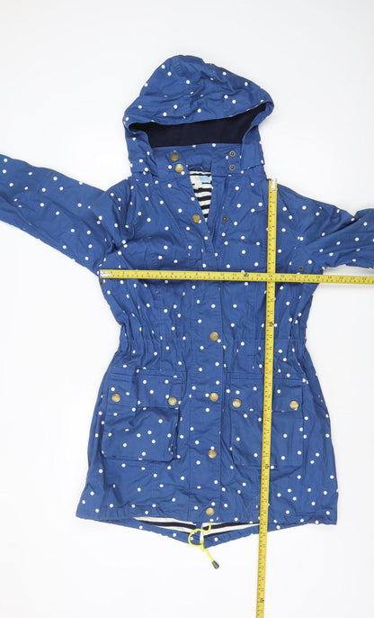 Boden Womens Blue Polka Dot Hooded Parka Jacket Size 12
