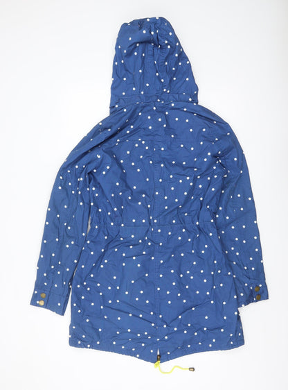 Boden Womens Blue Polka Dot Hooded Parka Jacket Size 12