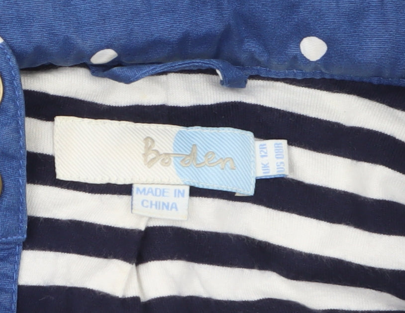 Boden Womens Blue Polka Dot Hooded Parka Jacket Size 12