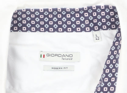 Giordano Men’s White Cotton Modern Fit Dress Shirt L 42