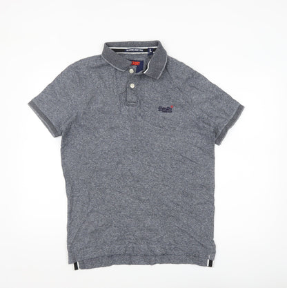 Superdry Men's Grey Classic Jersey Polo Shirt Size L