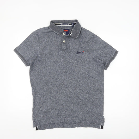 Superdry Men's Grey Classic Jersey Polo Shirt Size L