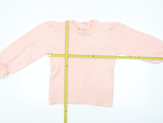 Savida Women’s Pink Cable-Knit Puff Sleeve Pullover Jumper Size 12