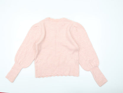 Savida Women’s Pink Cable-Knit Puff Sleeve Pullover Jumper Size 12