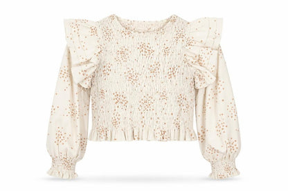 Urban Bliss Women's Beige Polka Dot Ruffle Long Sleeve Cropped Blouse Size 16