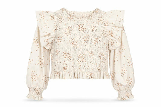 Urban Bliss Women's Beige Polka Dot Ruffle Long Sleeve Cropped Blouse Size 16