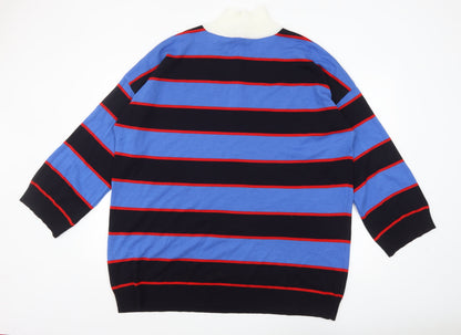 Collusion Men's Blue Striped Collared Henley Jumper Size M