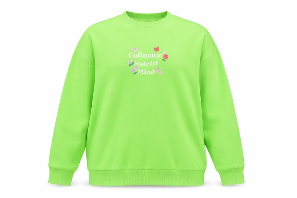 Collusion Women's Green Pullover Sweatshirt UK 12 Graphic Print Crew Neck
