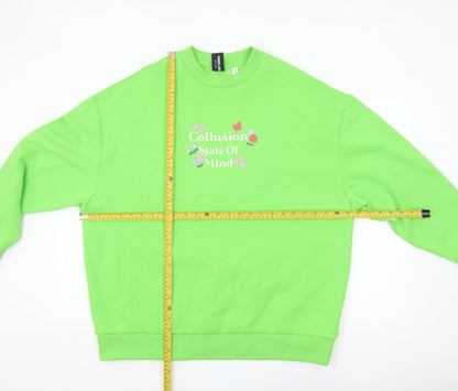 Collusion Women's Green Pullover Sweatshirt UK 12 Graphic Print Crew Neck