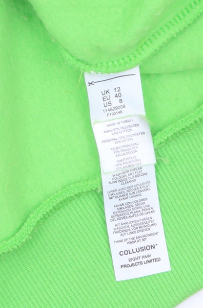 Collusion Women's Green Pullover Sweatshirt UK 12 Graphic Print Crew Neck