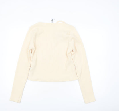 Collusion Women’s Beige Ribbed Cropped Long Sleeve Top Size M