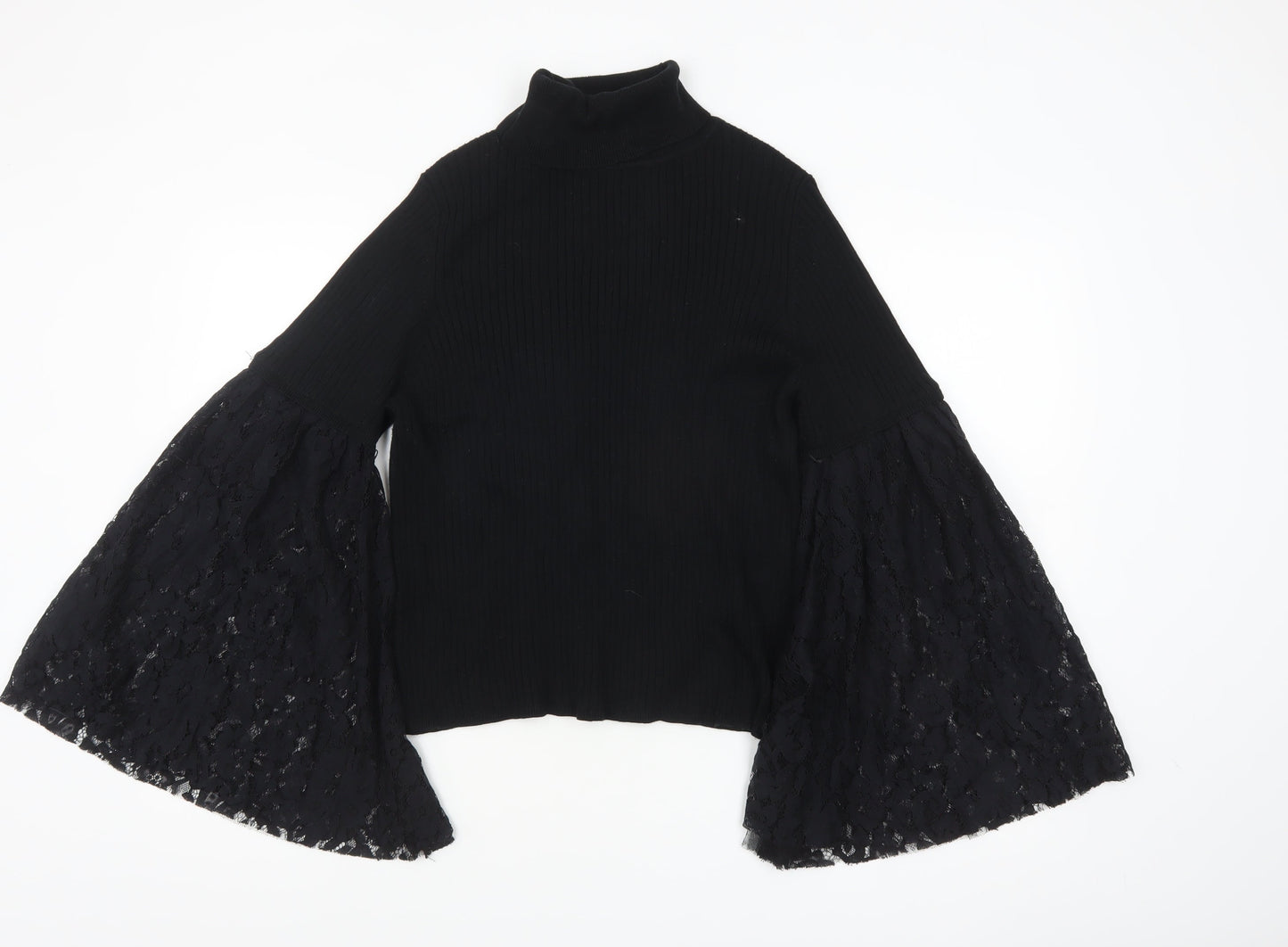 ASOS Women’s Black Lace Bell Sleeve Roll Neck Jumper Size 16