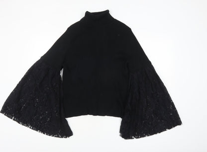 ASOS Women’s Black Lace Bell Sleeve Roll Neck Jumper Size 16