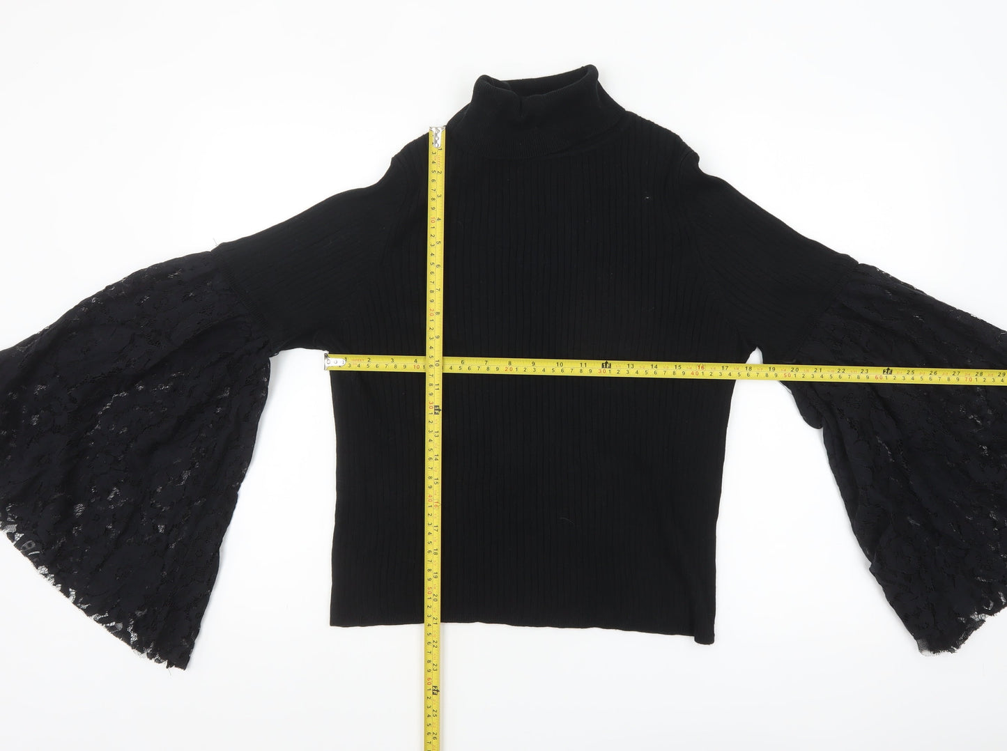 ASOS Women’s Black Lace Bell Sleeve Roll Neck Jumper Size 16