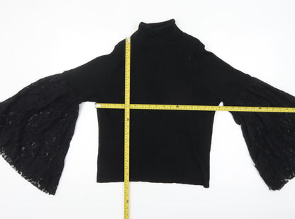 ASOS Women’s Black Lace Bell Sleeve Roll Neck Jumper Size 16