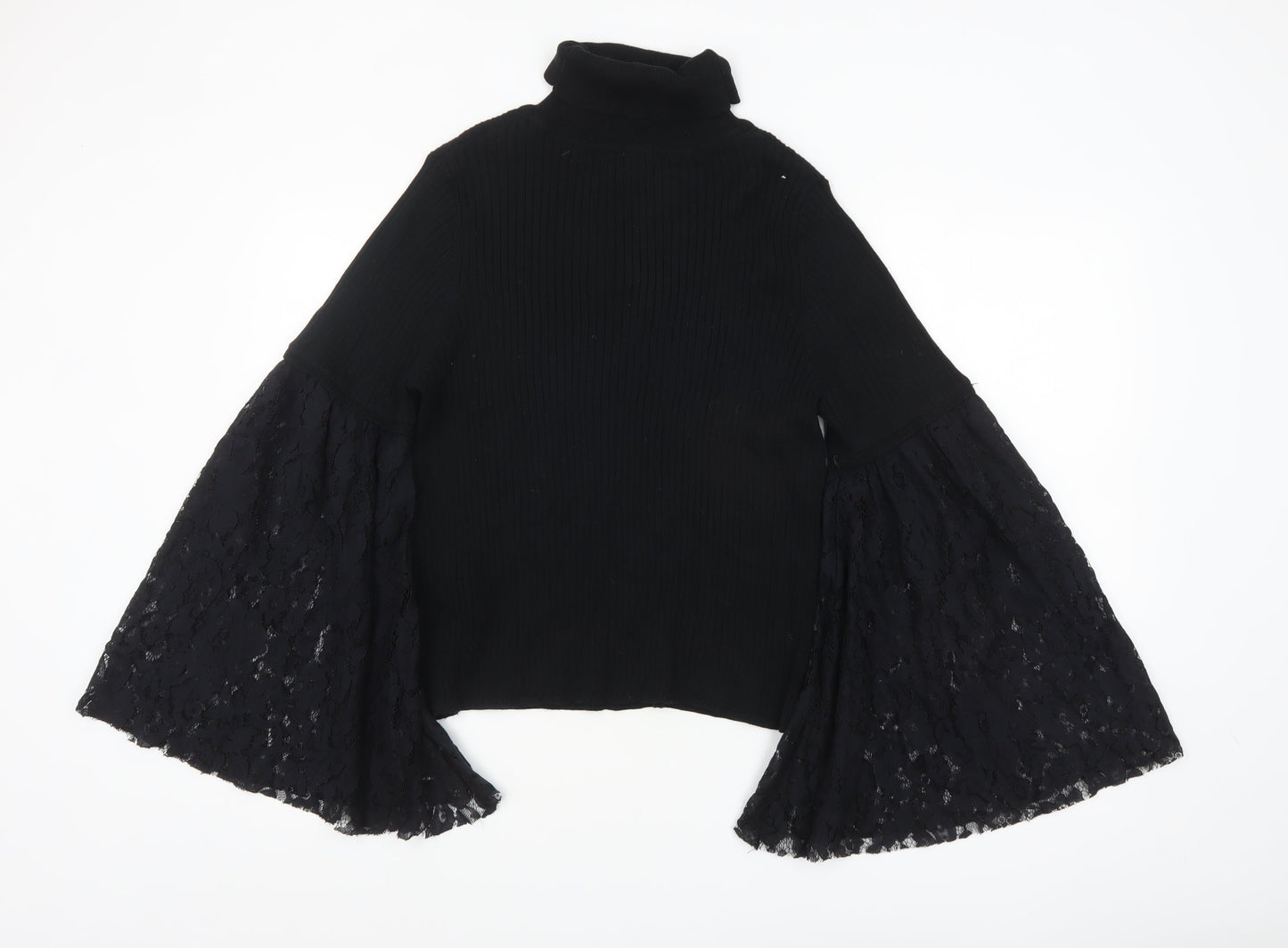 ASOS Women’s Black Lace Bell Sleeve Roll Neck Jumper Size 16