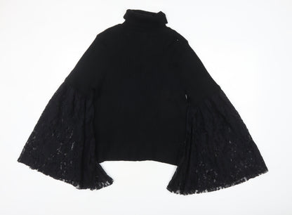 ASOS Women’s Black Lace Bell Sleeve Roll Neck Jumper Size 16