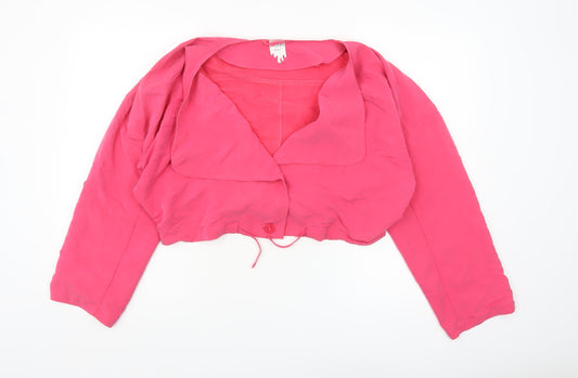 Monki Women’s Pink Cropped Blouse Medium Long Sleeve Collared