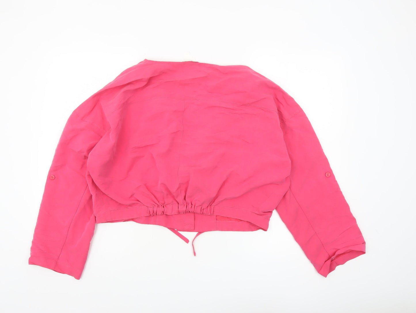 Monki Women’s Pink Cropped Blouse Medium Long Sleeve Collared