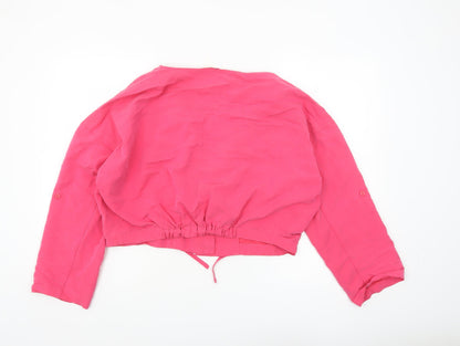 Monki Women’s Pink Cropped Blouse Medium Long Sleeve Collared