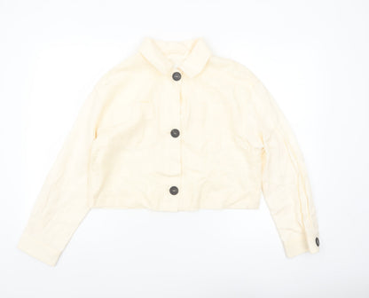 Zara Women Beige Linen Cropped Button Jacket Size S