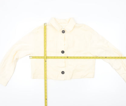 Zara Women Beige Linen Cropped Button Jacket Size S