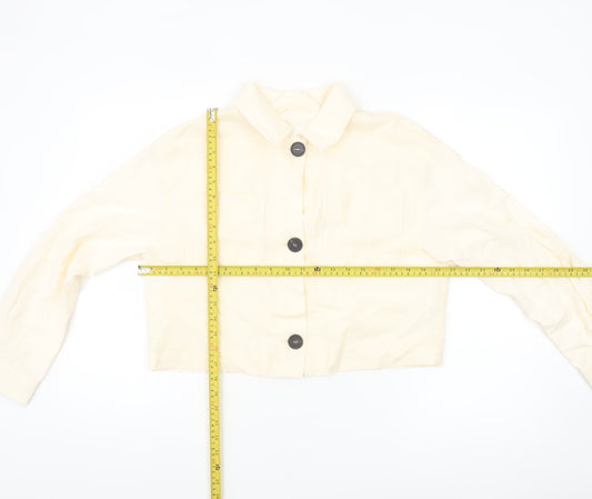 Zara Women Beige Linen Cropped Button Jacket Size S