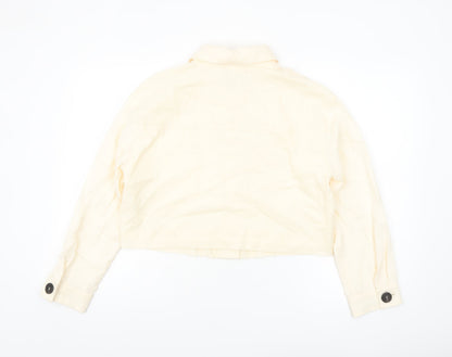 Zara Women Beige Linen Cropped Button Jacket Size S