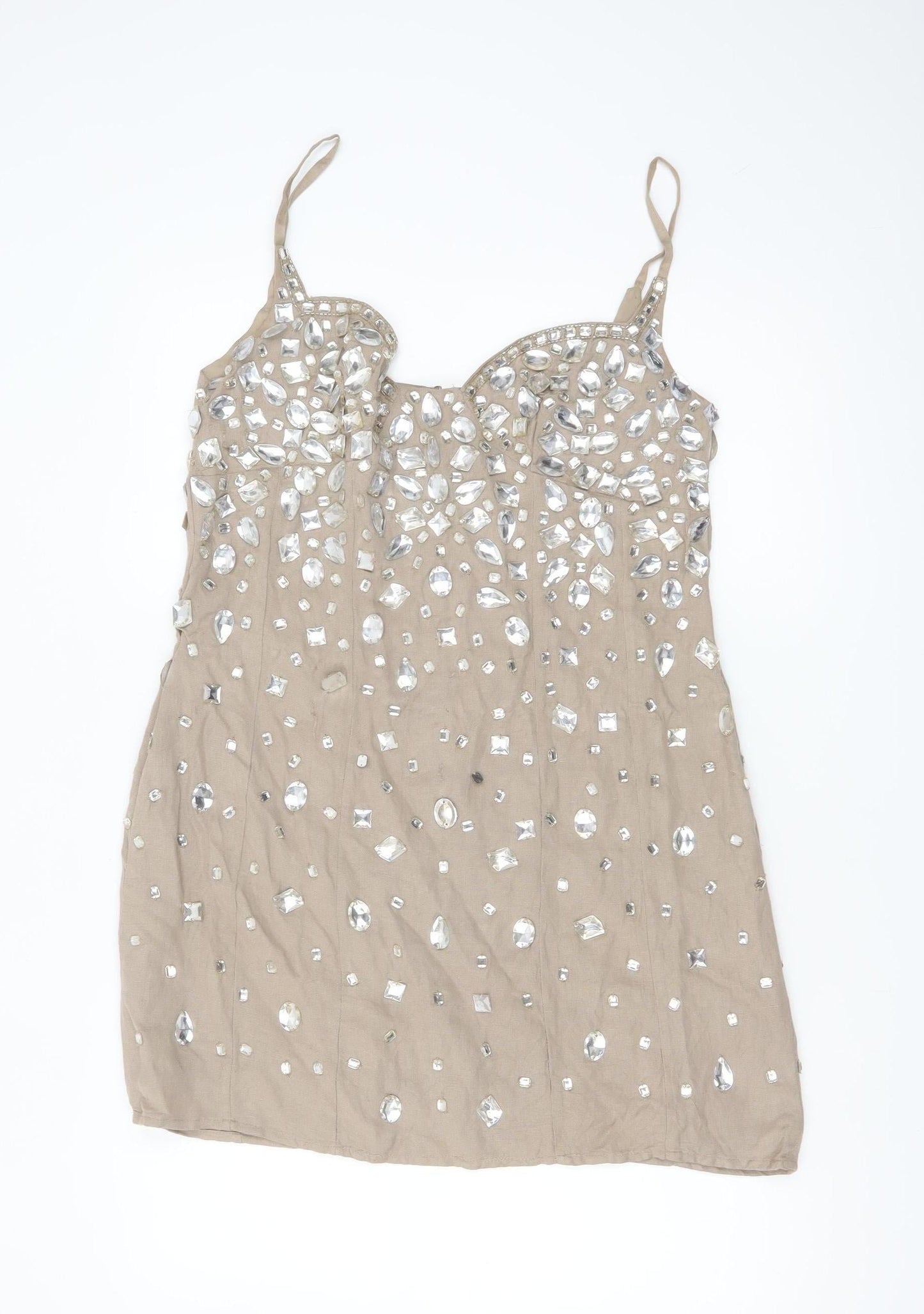 ASOS Women Beige Embellished Slip Dress Size 14 Partywear