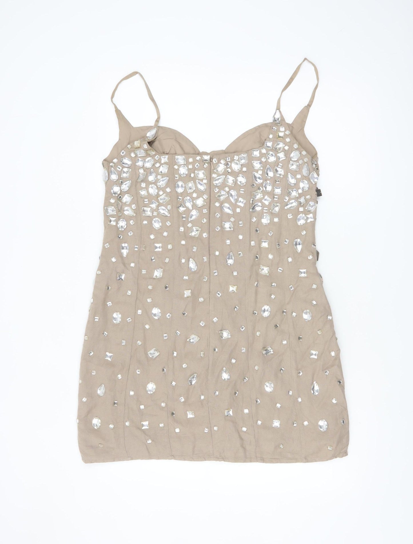 ASOS Women Beige Embellished Slip Dress Size 14 Partywear