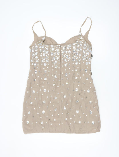 ASOS Women Beige Embellished Slip Dress Size 14 Partywear