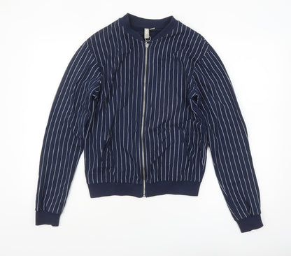 ASOS Women Blue Striped Cotton Bomber Jacket Size 8
