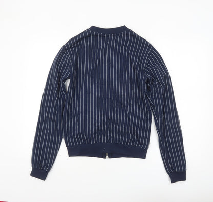ASOS Women Blue Striped Cotton Bomber Jacket Size 8