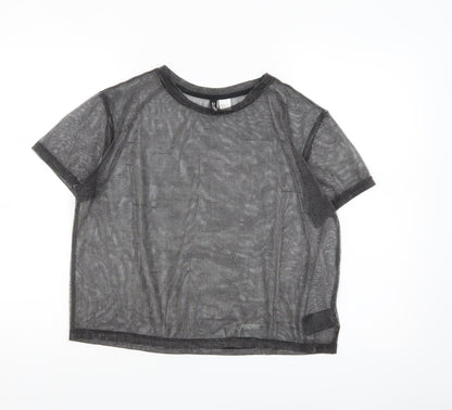 H&M Divided Black Sheer Mesh Cropped T-Shirt Women’s Size 8