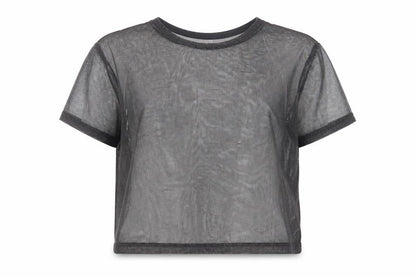 H&M Divided Black Sheer Mesh Cropped T-Shirt Women’s Size 8
