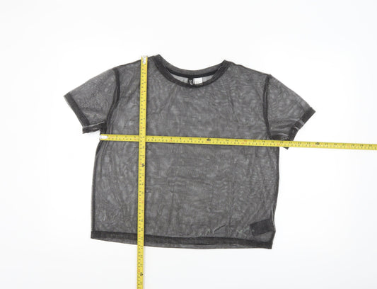 H&M Divided Black Sheer Mesh Cropped T-Shirt Women’s Size 8