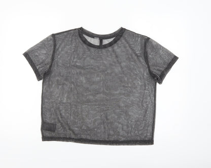 H&M Divided Black Sheer Mesh Cropped T-Shirt Women’s Size 8