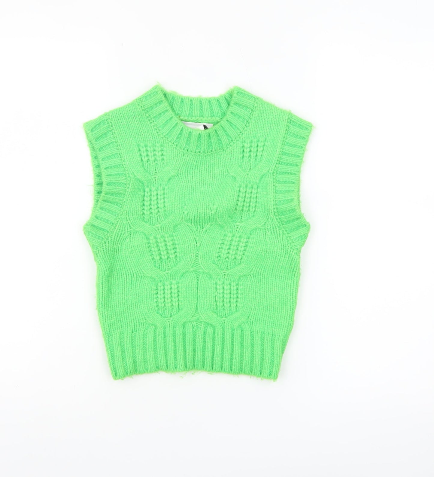 Collusion Womens Green Chunky-Knit Sleeveless Vest Jumper Size 4